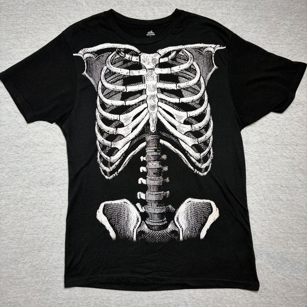 Way to Celebrate Mens T-Shirt Medium Black Skeleton Rib Cage Halloween Goth 1352